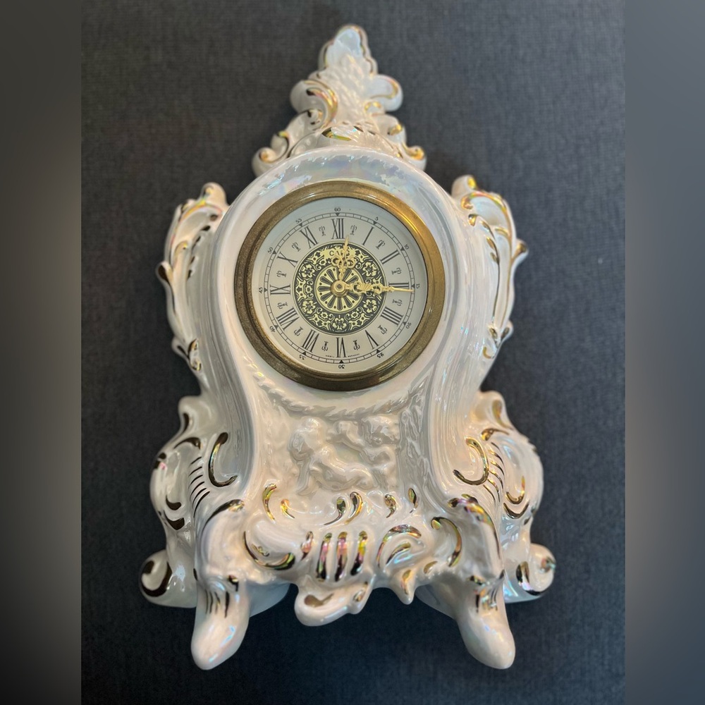 Iridescent ceramic Rococo style German clock